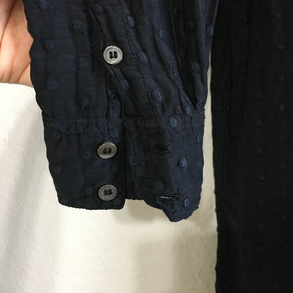 Raquel Allegra Womens 2 Polka Dot Embroidered Button Down Blouse Long Sleeves - Picture 6 of 16